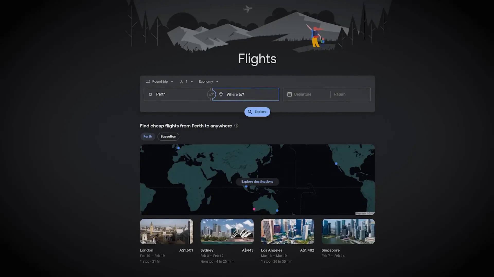 Choosing flights on Google